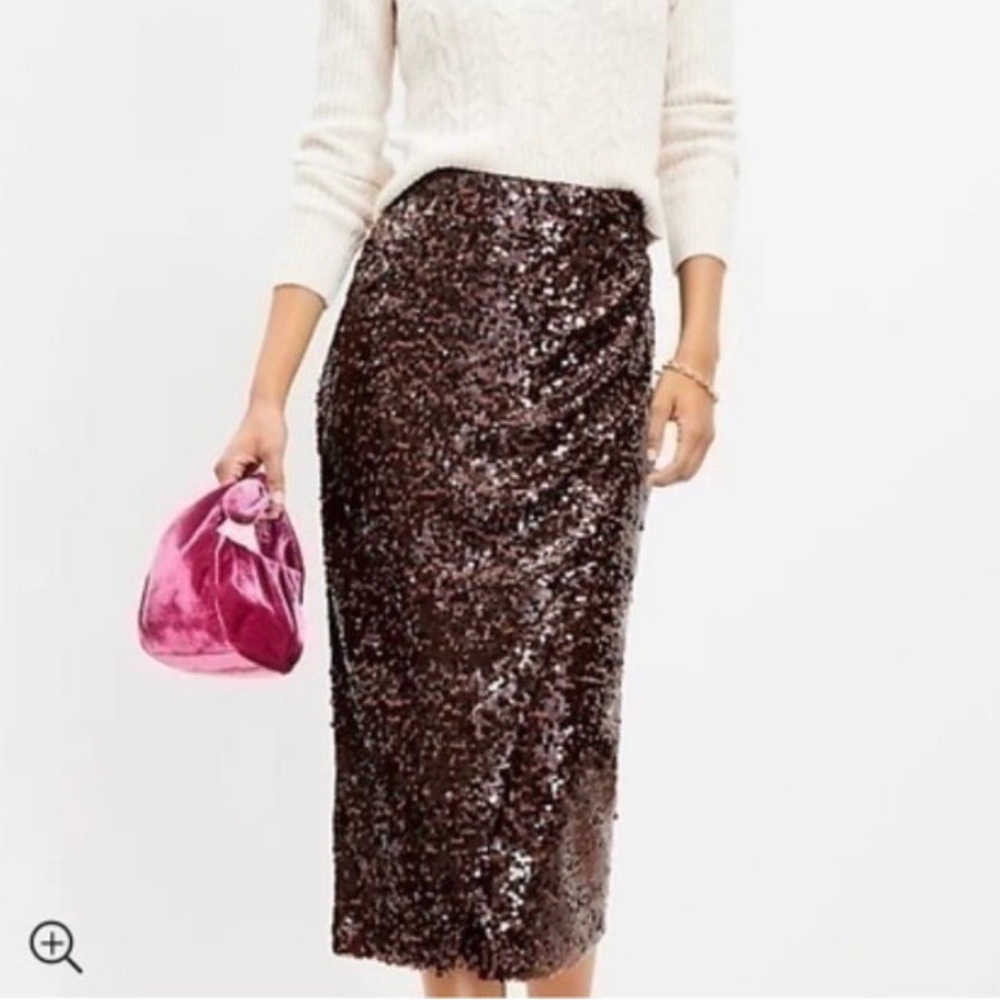 Loft Dark Brown Sequin Midi Skirt